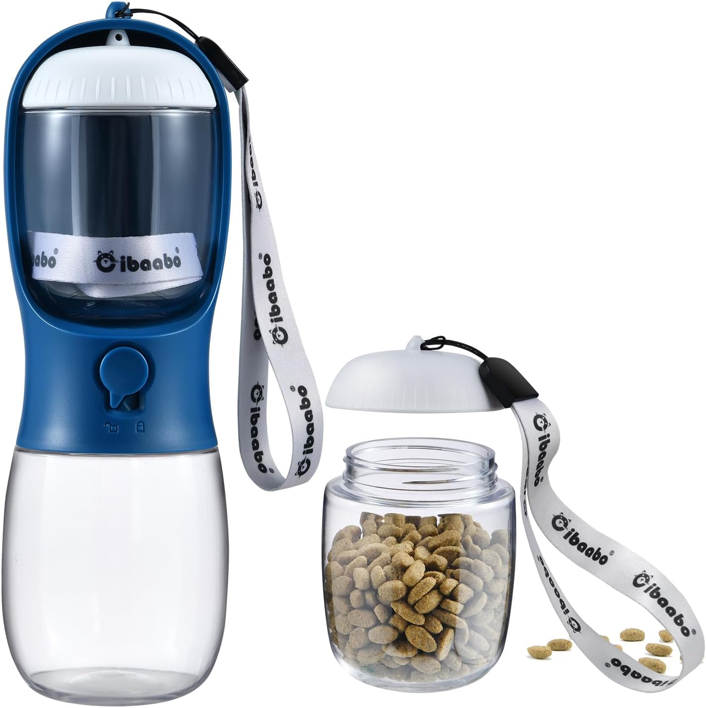 Botella de Agua para Perros con Contenedor de Alimento (2 en 1) | Portátil, Antifugas y con Filtro de Carbón – 10oz/300ml y 19oz/550ml | Accesorio de Viaje para Perros y Gatos